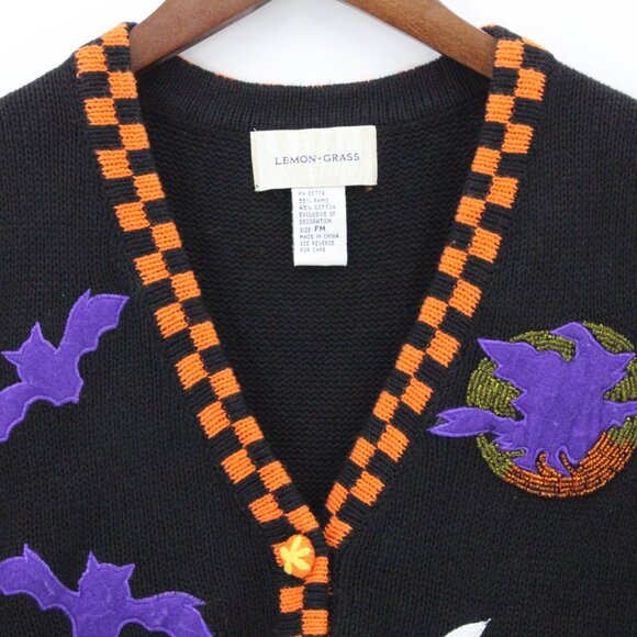 Vintage Lemon Grass Vest Womens Petite Black Halloween Theme Embroidered Size PM - Picture 5 of 9